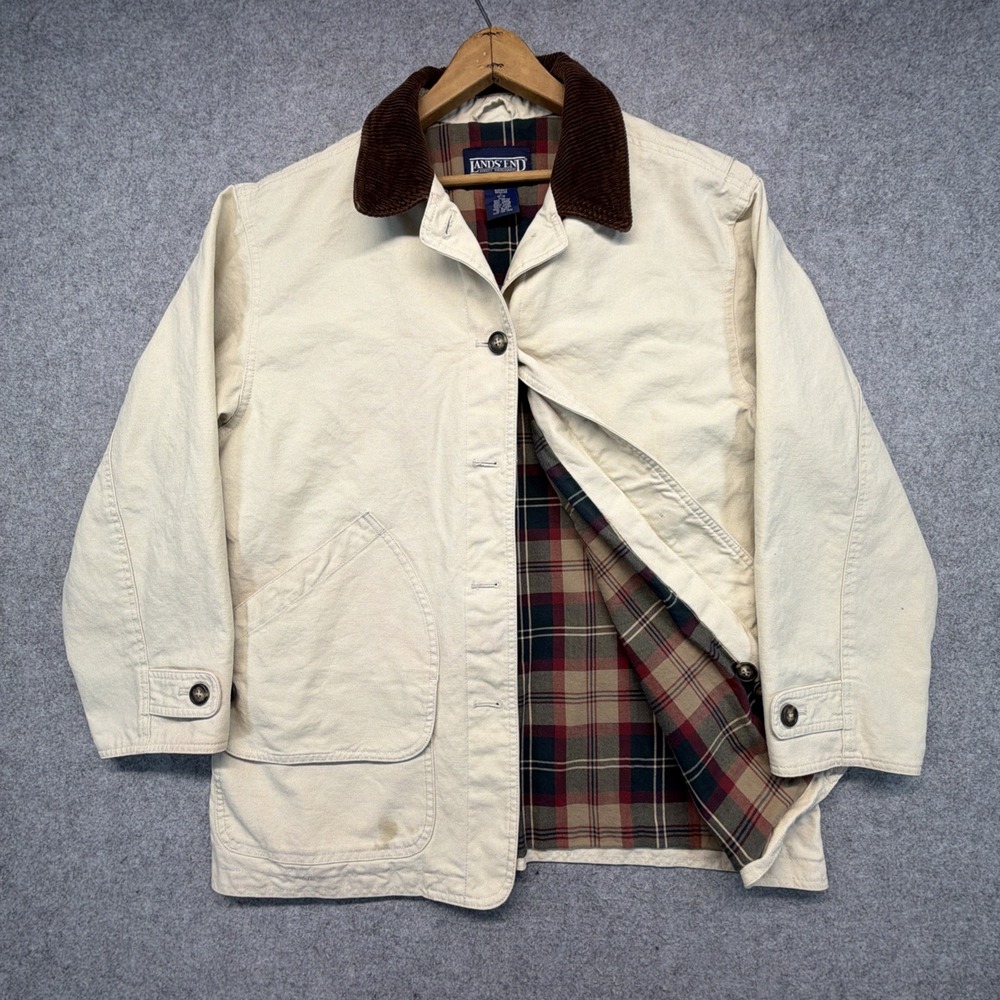 Vintage Lands' End Canvas Barn Chore Coat Corduroy Collar Womens Large